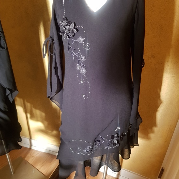 LOVE USA cute black dress chiffon sleeve 3… - Picture 7 of 8